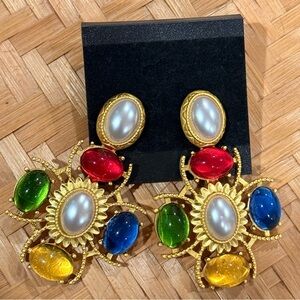 Sphera Milano Faux Pearl Red Blue Yellow Green Resin Gold Drop Earrings NWT